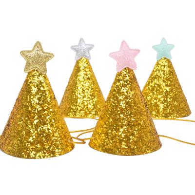 China Powder Glitter Christmas Birthday Party Sparkle Shimmer Gold Sequins Sprinkle Star Cone Paper Coated Hat for Kids Adults for sale