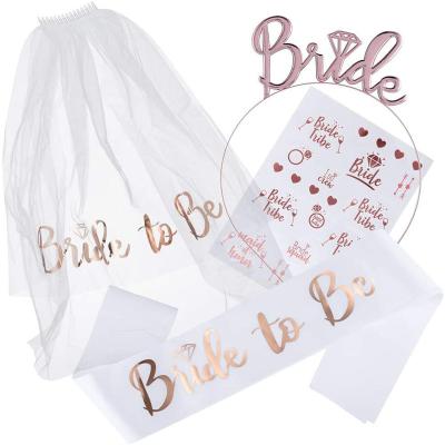 China Bridal Sash Kit Supplies Bridal Shower Party Decoration Bridal Shower Hen Party Bride To Be Veil Badge Tattoo Sticker Set for sale