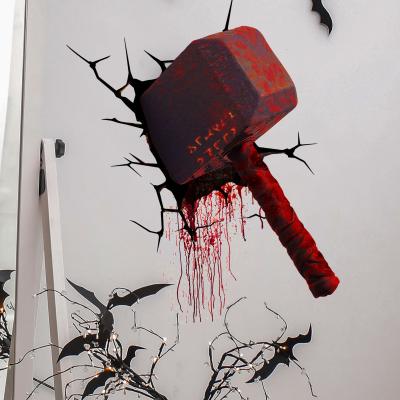 China Halloween Party Home Decoration Captivating Vivid Condemnation Painting 3D Wall Sticker Hammer Weapon Scene Party Backdrop Home Decor Bloody Wall Decor for sale