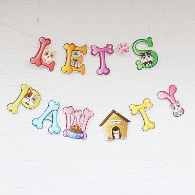 China Doggie Birthday Party Backdrop Banner Dog Puppy Birthday Party Decoration Bone Shape Leaves PAWTY Letters Hanging Banner for Pet Supplies for sale