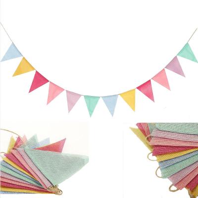 China Multicolor Burlap Banner Pennant Birthday Family Party Backdrop Banner 12 Pcs New Year Birthday Wedding Family Party Decoration Triangle Flags for sale