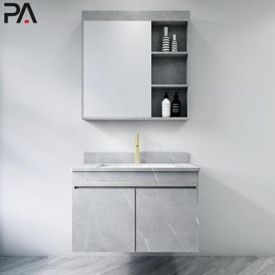 China Environmental Friendly Italian Design Gray High End Luxury Basin Storage Bathroom Mirror Vanity Sink Cabinet for sale