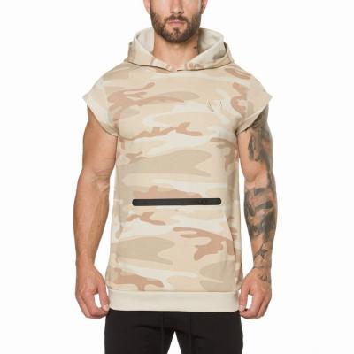 China Fitness Anti-Shrink Muscle Fit Summer White Simple Camouflage Mens Hoodie Gym Wear T-shirt Polyester for sale