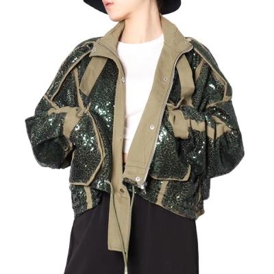 China QUICK DRY Street Style Factory Supply Tie Waist Army Green Short Quilted Bomber Jacket Custom For Women for sale