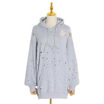 China Hot Sales Anti-wrinkle Hole Hooded Women's Hoodies Pullover Autumn Oversized Ripped Anti Wrinkle for sale