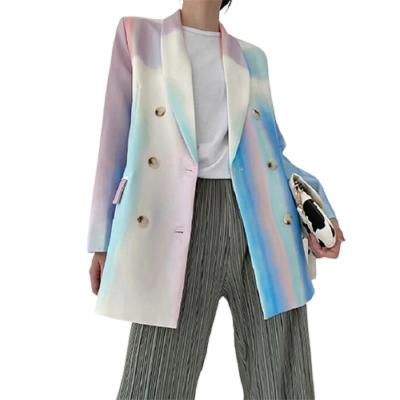 China New Listing Autumn Double Breasted Plus Size Breathable Tie Dye Blazer Jackets for sale