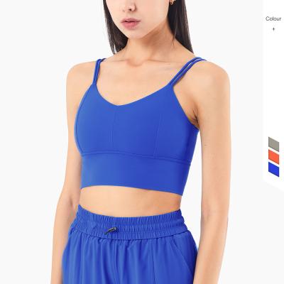 China Women Breathable Sports Wear Fashion Crop Top Thin Double Straps V-Neck Sports Bra Cross Back High Intensity for sale