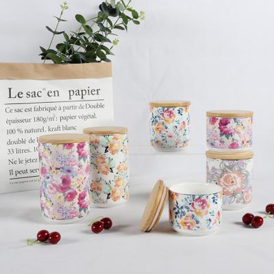 China Gold Floral Design Tight Sealed Rhyming Ceramic Food Container with Lid Home and Garden Decoration for sale