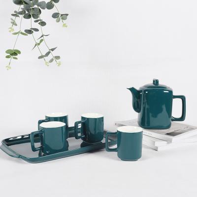 China Wholesale Viable Modern Style Cup Mug Tea Coffee Set Ceramic Teapot Set With Tray for sale