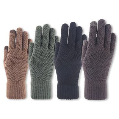 China Large Size Simple Knitted Acrylic Gloves Jacquard Touch Screen Gloves Men Keep Warm Winter Gloves For Male for sale