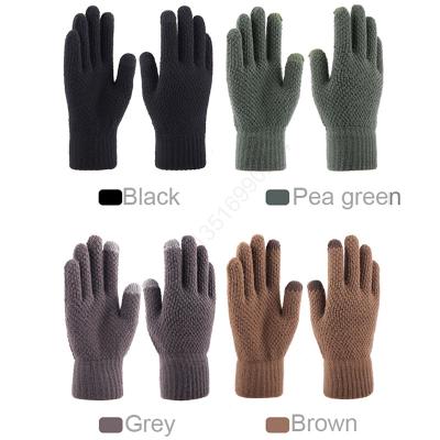 China New Plain Cashmere Brushed Knitted Acrylic Gloves Men Jacquard Touch Screen Gloves Keep Warm Winter Gloves for sale