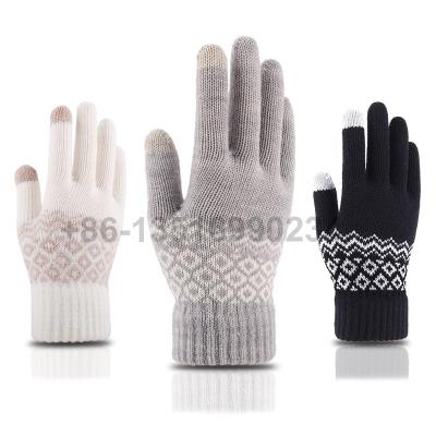 China Simple Cute Design Gloves Cashmere Brushed Knitted Gloves Jacquard Touch Screen Gloves For Women Men for sale