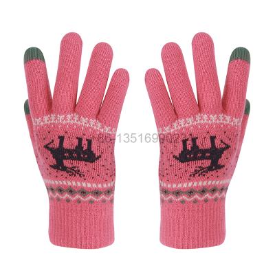 China Shipping Acrylic Jacquard FBA Gloves Winter Jacquard Weave Gloves With Deer Design Logo for sale