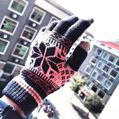 China Free Shipping Jacquard Touch Screen Gloves Jacquard Weave Knitted Gloves With Snow Design Logo for sale