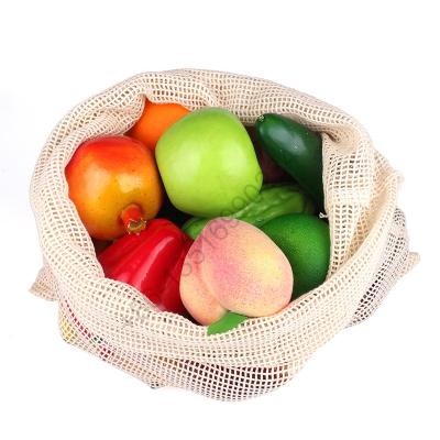 China Biodegradable Organic Drawstring/Rope Fruit Mesh Bag Supermarket Vegetable Storage Drawstring Bag Cotton Mesh Bag for sale