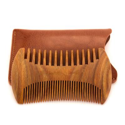 China Comfortable 100% Green Sandalwood Double Tooth Comb Wooden Mustache Comb Supplier for sale