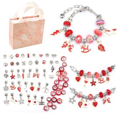 China 2021 Fashion New Release Bracelet Making Kit For Kids, Charm Jewelry Making Kit With Metal Bead And Dangle - Red Series for sale