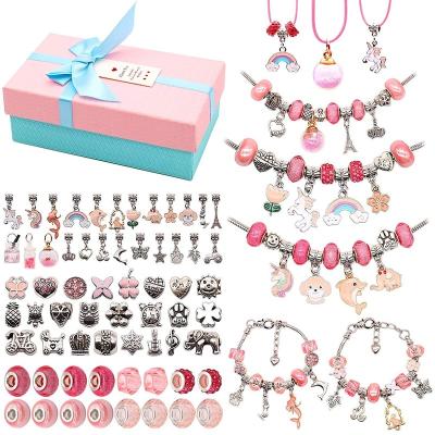 China 2022 New Fashion Pink Make Your Own Bracelet Necklace Making Kit 76 PCS Charms Set In Gift Box Best 2022 Birthday Gift For Pink Girls for sale