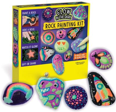 China 2020 Hot Selling Amazon Fashion Glow in the Dark Rock Painting Kit Paint 10 Rocks With Water Resistant Glow Paint Crafts For Kids for sale