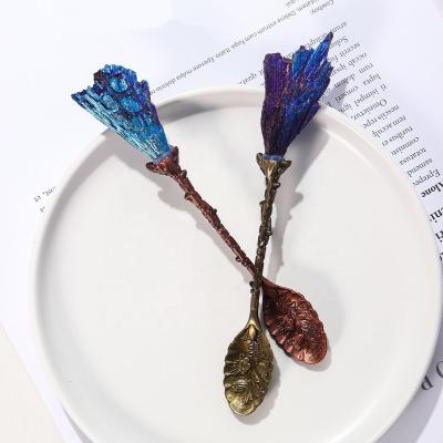 China Unique Design Viable Stone Spoon Retro Crystal Alloy Stereoscopic Coffee Spoon Tea Spoon Dessert Spoon Ice Cream Spoon for sale