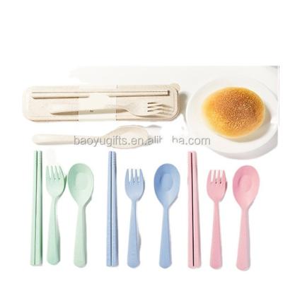 China Portable Eco-Friendly Straw Tableware With Chopsticks Fork Spoon Wheat Fiber Tableware Sustainable Travel Picnic For Kids for sale