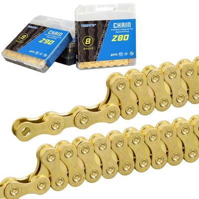 China Manganese Steel MTB Road Bike Full Gear Bicycle Chain 6/7/8/9/10/11 Shifting Gear Gold Boxed Chain 116 Connection for sale