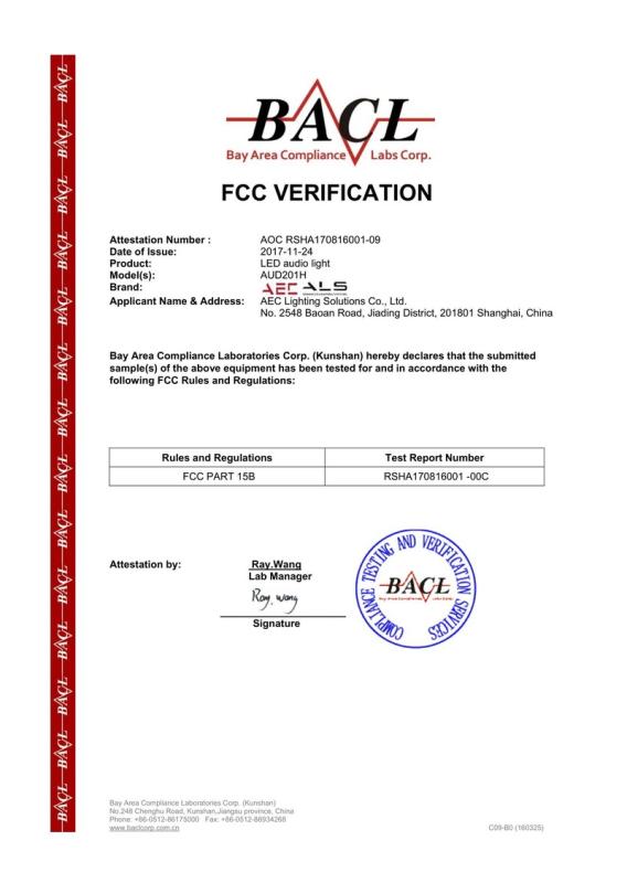 FCC - Aec Lighting Solutions Co., Ltd.