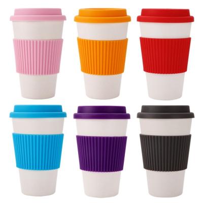 China Eco-friendly Cup Lid Silicone Sleeve Anti-scalding Bamboo Fiber Coffee Hot Drink Mug for sale