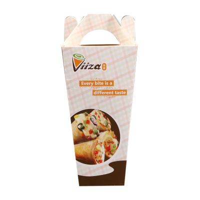 China Logo White Card Food Packaging High Quality Biodegradable With Handle Conical Takeout Food Container Pizza Paper Box for sale