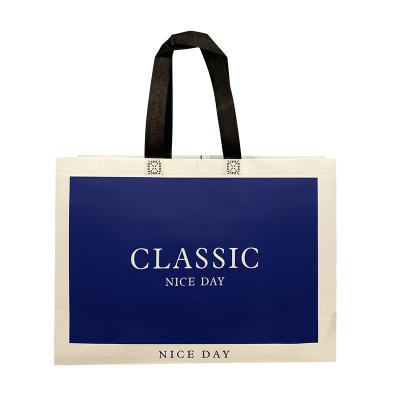 China BIODEGRADABLE Custom Printing Your Own Woven Shopping Bag Tote Bag Premium Gift Non Logo Gift Clothing Store Shopping Bag Klein Blue for sale