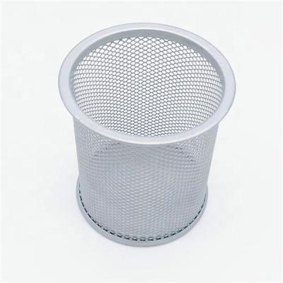 China Desk Organizer Hot Sale Office Metal Mesh Modern Round Silver Cute Pen Holder for Desk for sale