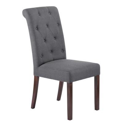 China Polyester Linen Fabric Tufted Button Tufted Back Solid Wood Legs Dining Chair for sale