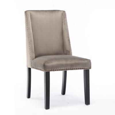 China Gray Classic Velvet Solid Wood Legs Base Restaurant Dining Chair for sale