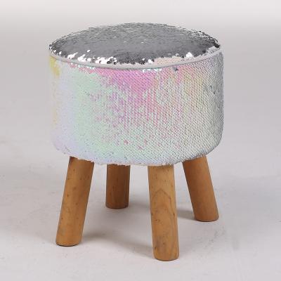 China Reversible Sequins Round Ottoman Reversible Rainbow Colored Sequins Snitch Solid Wood Legs for sale