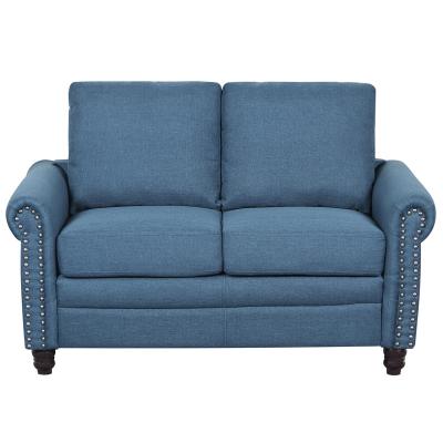 China Mail Order Tufted Rolled Small Sofa Living Room Furniture Linen Details Loveseat 2 Seater Fabric Packing Rolled Arms for sale