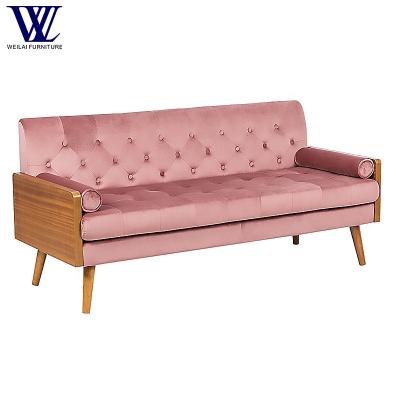 China Ornate Sofa Velvet Fabric Square Arm Loveseat Living Room Furniture Button Tufted Mail Order Packing With Round Pillows for sale