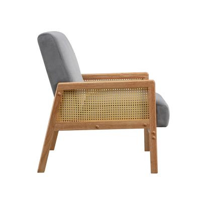 China Home Furniture Gray Velvet Lounge Accent Chair Wicker Rattan Woven Armchair Mail Order Rotation Solid Wood Packing for sale