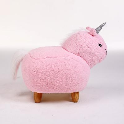 China Modern Plush Kids Ottoman Unicorn Fleece Toy Stool Solid Wooden Animal Legs for sale