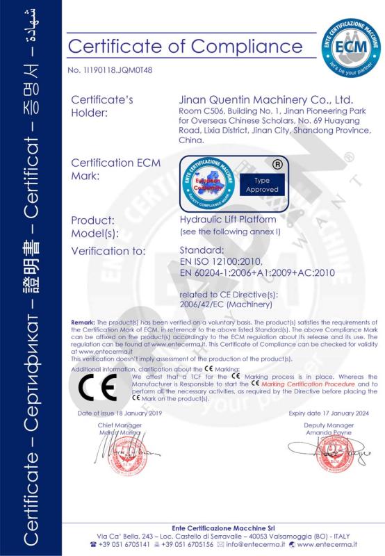 CE - Jinan Quentin Machinery Co., Ltd.