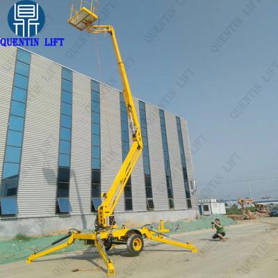 China Aerial Rig 8m 20m Trailed Boom Lift 6v Battery For Moving By Truck Tractor Man Lift 3 Ton 5 Ton Manual Aerial Work Lift Platform for sale