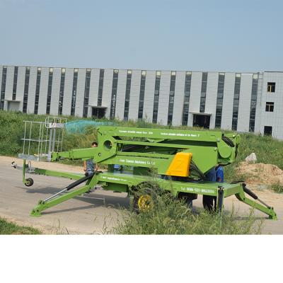 China Geniuses 200kg Mini Rig 12m Snorkel Boom Lift Articulating Cherry Harvester Aerial Public Self-propelled Lighting Small Telescopic Trailer for sale