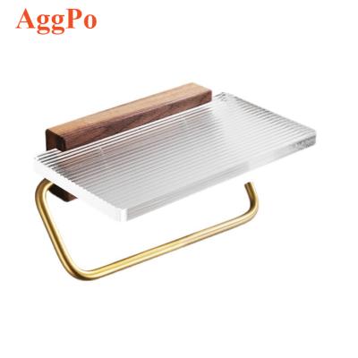 China Modern luxury clear acrylic toilet paper holder tray with brass tissue holder for bathroom decoration for sale