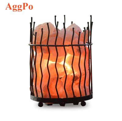 China Europe Himalayan Lamp, Natural Pillar Style Salt Night Light with Metal Basket Decor Desk Lamp for sale