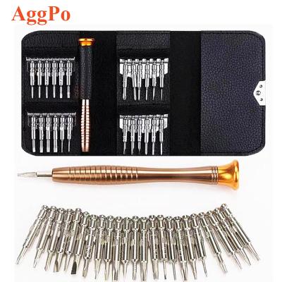 China Easy Carry 25 In A Lot Universal Leather Manual Screwdriver Head Set Mobile Phone Notebook Maintenance Tools Wholesale for sale