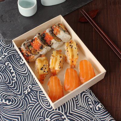 China Disposable Biodegradable Wooden Sushi Food Packaging Container Eco - Friendly Sushi Box for sale