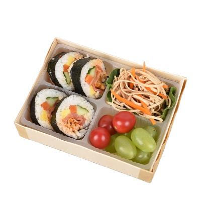 China Folding Biodegradable Microwavable Biodegradable Catering Food Lunch Bento Packaging Biodegradable Wooden Box for sale