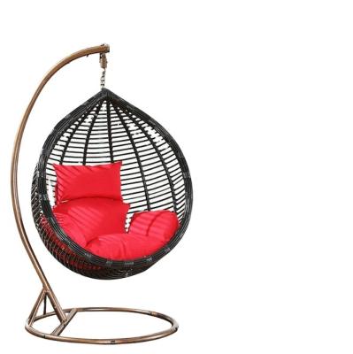 China Contemporary Indoor Outdoor Steel Rattan Wide Rope Leisure Swing Pear Shape Hanging Chair With Cushion for sale