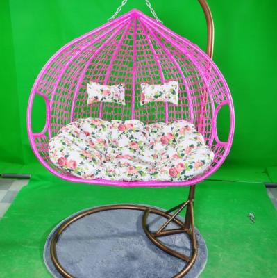 China Modern Patio Swings Rattan Egg Double Hanging Swing Chair With Metal Stand For Adult Double for sale