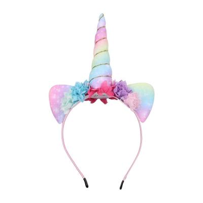 China Custom Wholesale Fashion New 2019 Rainbow Color Baby Hair Decoration Unicorn Flower Headband Horn Headband Fashion Hair Circle for sale