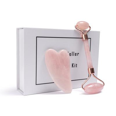 China Jade Massage Roller Jade Roller Face Lift Gua Sha Rose Jade Facial Stone Bilateral Natural Roller Anti Aging Jade Massage Stick for sale